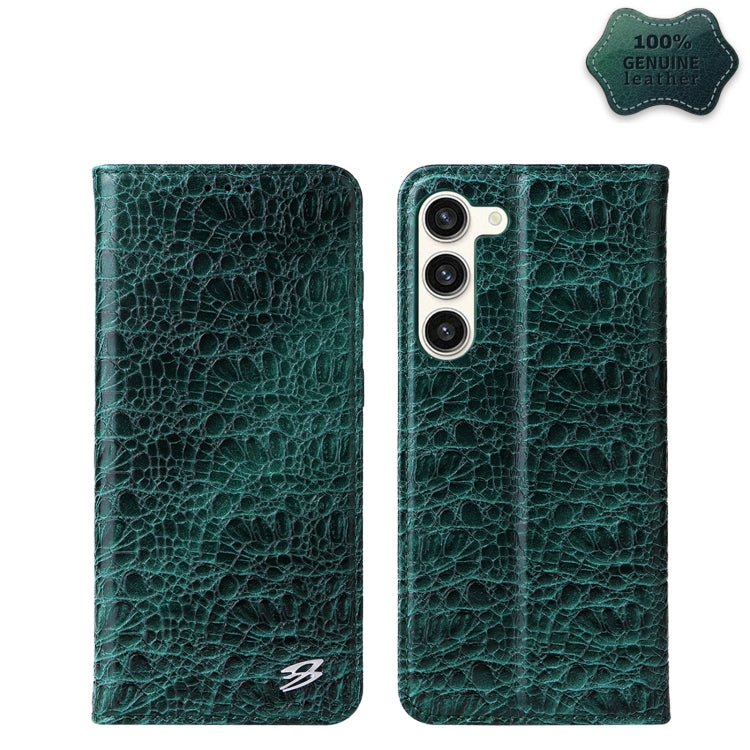 For Samsung Galaxy S24+ 5G Fierre Shann Crocodile Texture Magnetic Genuine Leather Phone Case(Green) - Galaxy S24+ 5G Cases by FIERRE SHANN | Online Shopping UK | buy2fix