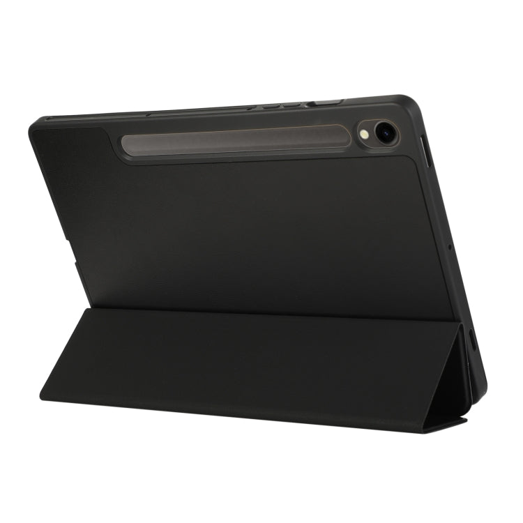 For Samsung Galaxy Tab S9 FE 3-Fold Pure Color TPU Leather Tablet Case with Pen Slot(Black) - Galaxy Tab S9 FE by buy2fix | Online Shopping UK | buy2fix