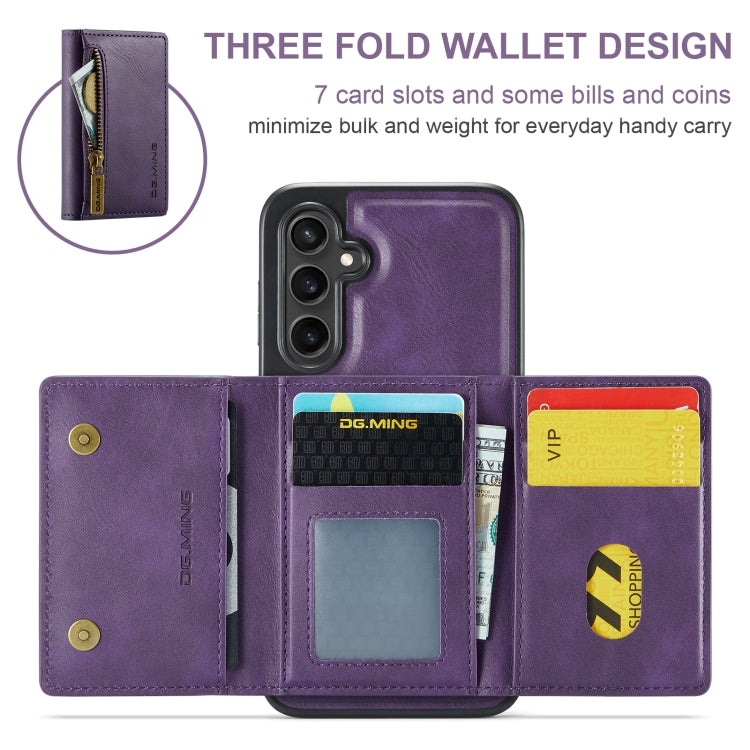 For Samsung Galaxy S24 FE 5G DG.MING M5 Series Zip RFID Multi Card Detachable Leather Phone Case(Purple) - Galaxy S24 FE 5G Cases by DG.MING | Online Shopping UK | buy2fix