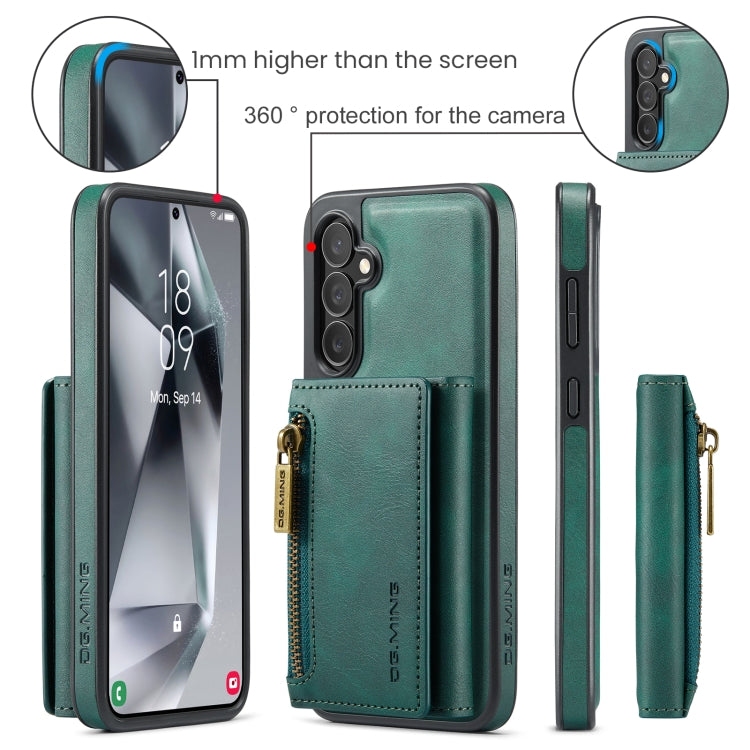 For Samsung Galaxy S24 FE 5G DG.MING M5 Series Zip RFID Multi Card Detachable Leather Phone Case(Green) - Galaxy S24 FE 5G Cases by DG.MING | Online Shopping UK | buy2fix