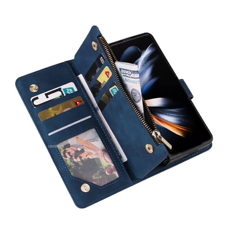 For Samsung Galaxy Z Fold5 Multifunctional Frosted Zipper Wallet Leather Phone Case(Blue) - Galaxy Z Fold5 Cases by buy2fix | Online Shopping UK | buy2fix