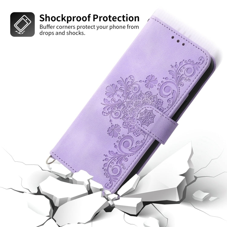 For Google Pixel 9 Pro Skin-feel Flowers Embossed Wallet Leather Phone Case(Purple) - Google Cases by buy2fix | Online Shopping UK | buy2fix