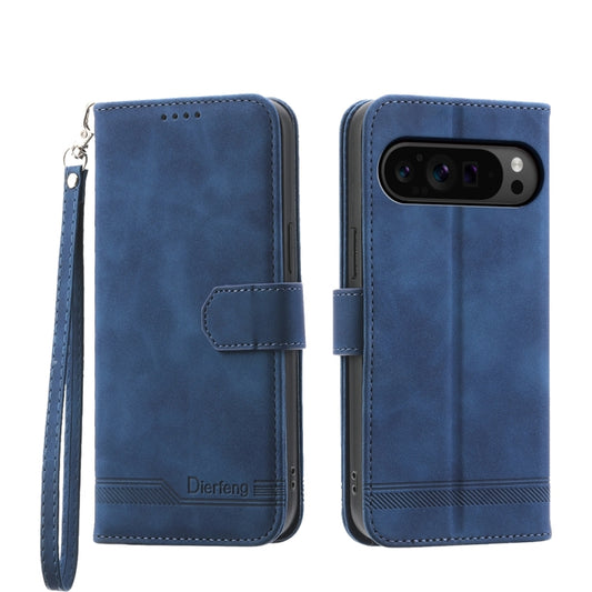 For Google Pixel 9 Pro Dierfeng Dream Line TPU + PU Leather Phone Case(Blue) - Google Cases by buy2fix | Online Shopping UK | buy2fix