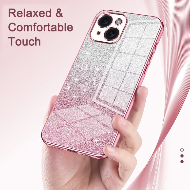 For iPhone 16 Plus Gradient Glitter Powder Electroplated Phone Case(Transparent) - iPhone 16 Plus Cases by buy2fix | Online Shopping UK | buy2fix