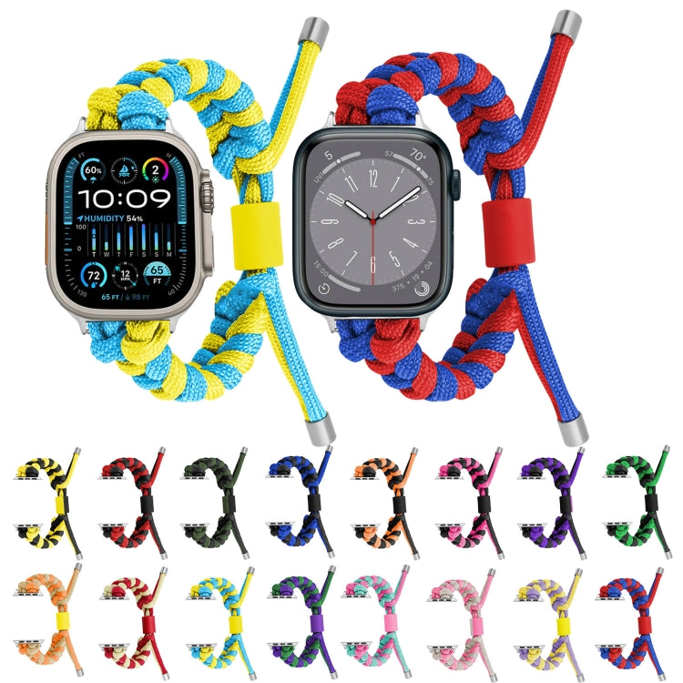 For Apple Watch Ultra 2 49mm Paracord Fishtail Braided Silicone Bead Watch Band(Black Blue) - Watch Bands by buy2fix | Online Shopping UK | buy2fix