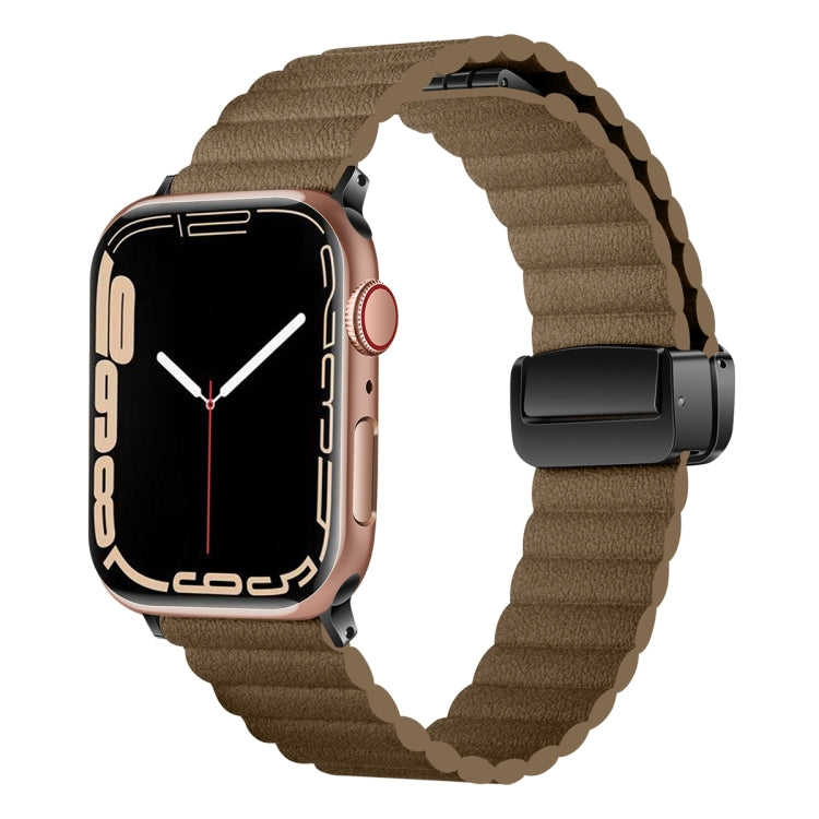 For Apple Watch Series 9 41mm Water Ripple Magnetic Folding Buckle Watch Band, Style: Bold Version(Brown) - Watch Bands by buy2fix | Online Shopping UK | buy2fix