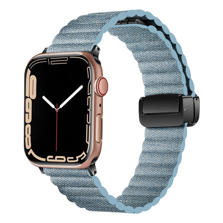 For Apple Watch Series 7 41mm Water Ripple Magnetic Folding Buckle Watch Band, Style: Bold Version(Denim Blue) - Watch Bands by buy2fix | Online Shopping UK | buy2fix