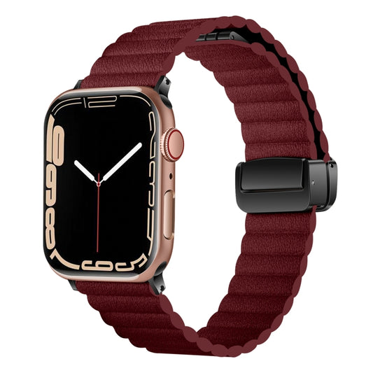 For Apple Watch Series 4 40mm Water Ripple Magnetic Folding Buckle Watch Band, Style: Bold Version(Wine Red) - Watch Bands by buy2fix | Online Shopping UK | buy2fix