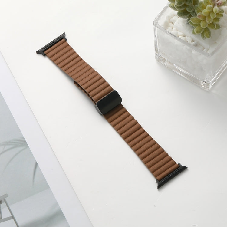 For Apple Watch Series 3 38mm Water Ripple Magnetic Folding Buckle Watch Band, Style: Bold Version(Brown) - Watch Bands by buy2fix | Online Shopping UK | buy2fix