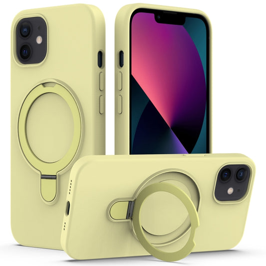 For iPhone 12 MagSafe Magnetic Liquid Silicone Phone Case with Ring Holder(Yellow) - iPhone 12 / 12 Pro Cases by buy2fix | Online Shopping UK | buy2fix