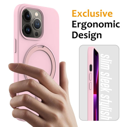 For iPhone 13 Pro MagSafe Magnetic Liquid Silicone Phone Case with Ring Holder(Grey Pink) - iPhone 13 Pro Cases by buy2fix | Online Shopping UK | buy2fix