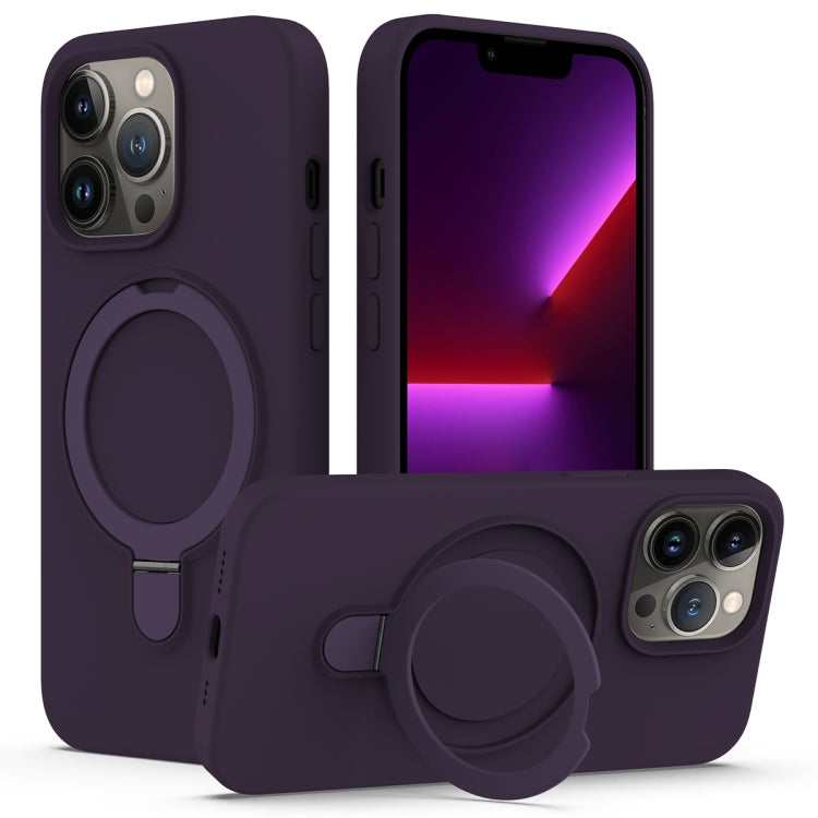 For iPhone 13 Pro MagSafe Magnetic Liquid Silicone Phone Case with Ring Holder(Purple) - iPhone 13 Pro Cases by buy2fix | Online Shopping UK | buy2fix