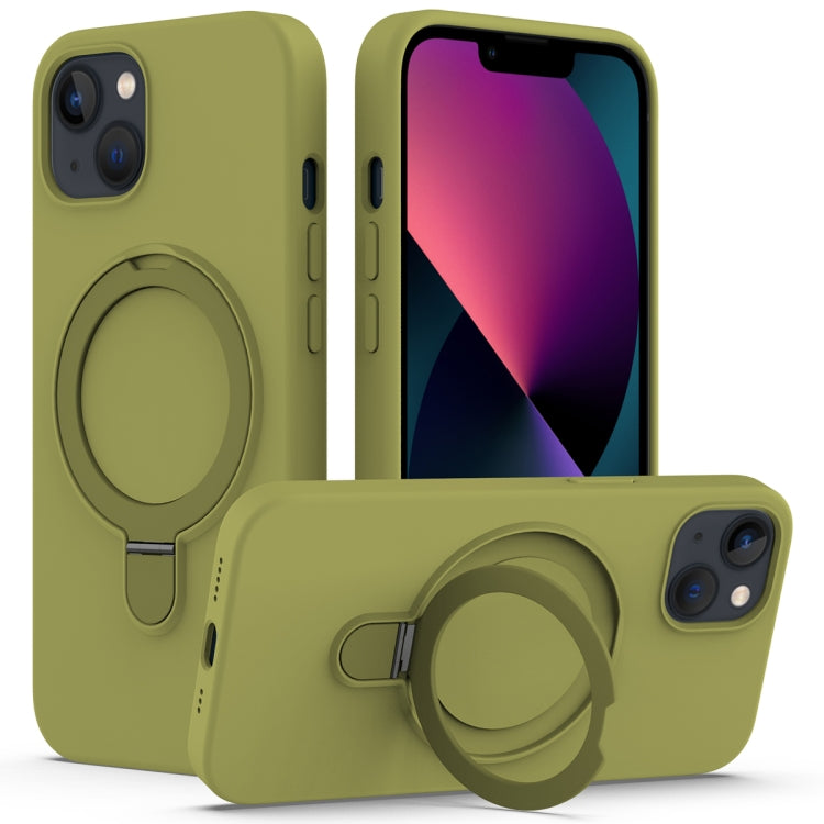 For iPhone 13 MagSafe Magnetic Liquid Silicone Phone Case with Ring Holder(Willow Green) - iPhone 13 Cases by buy2fix | Online Shopping UK | buy2fix