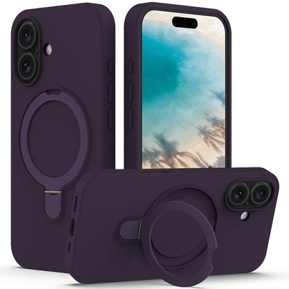 For iPhone 16 Plus Liquid Silicone MagSafe Magnetic Phone Case with Ring Holder(Purple) - iPhone 16 Plus Cases by buy2fix | Online Shopping UK | buy2fix