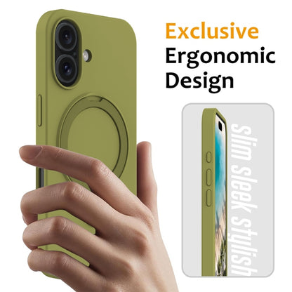 For iPhone 16 Plus Liquid Silicone MagSafe Magnetic Phone Case with Ring Holder(Willow Green) - iPhone 16 Plus Cases by buy2fix | Online Shopping UK | buy2fix