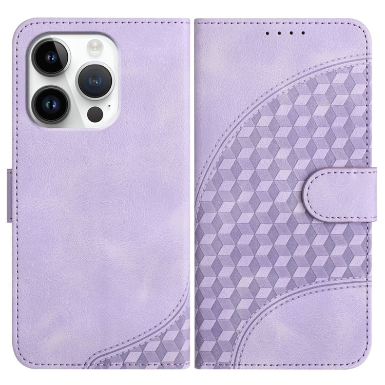 For iPhone 16 Pro YX0060 Elephant Head Embossed Phone Leather Case with Lanyard(Light Purple) - iPhone 16 Pro Cases by buy2fix | Online Shopping UK | buy2fix