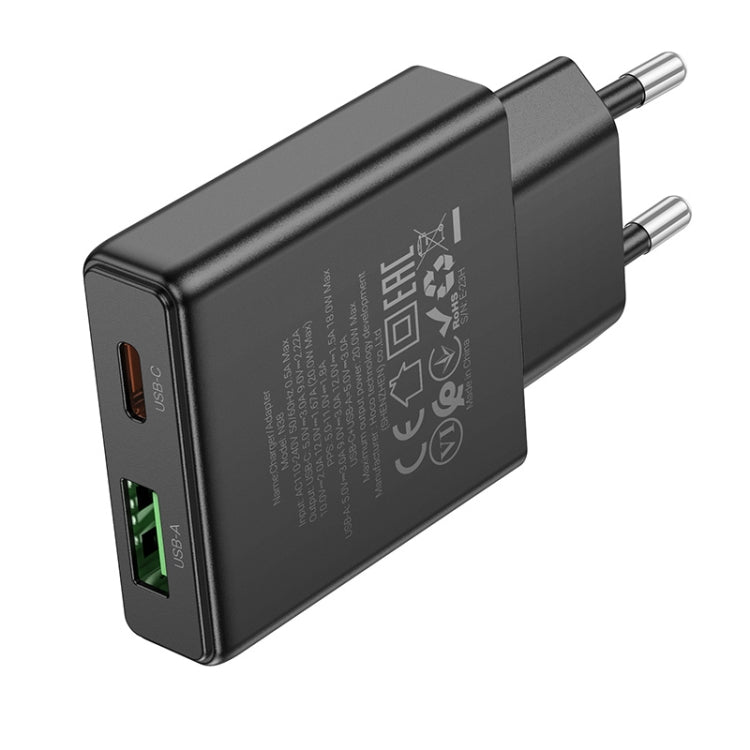 Hoco N38 Delgado PD20W + QC3.0 Dual Port Charger, EU Plug(Black) - USB Charger by hoco | Online Shopping UK | buy2fix