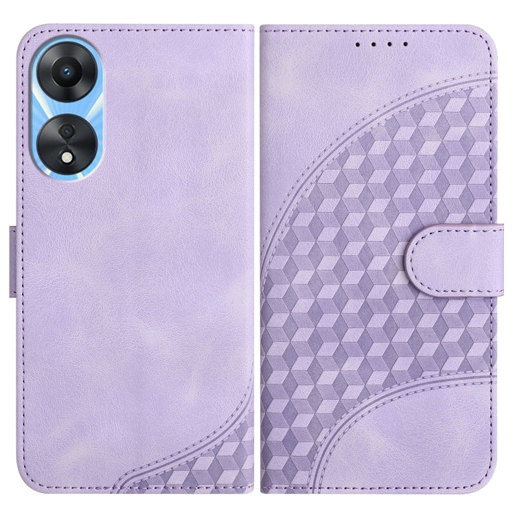 For OPPO A58 4G YX0060 Elephant Head Embossed Phone Leather Case with Lanyard(Light Purple) - OPPO Cases by buy2fix | Online Shopping UK | buy2fix