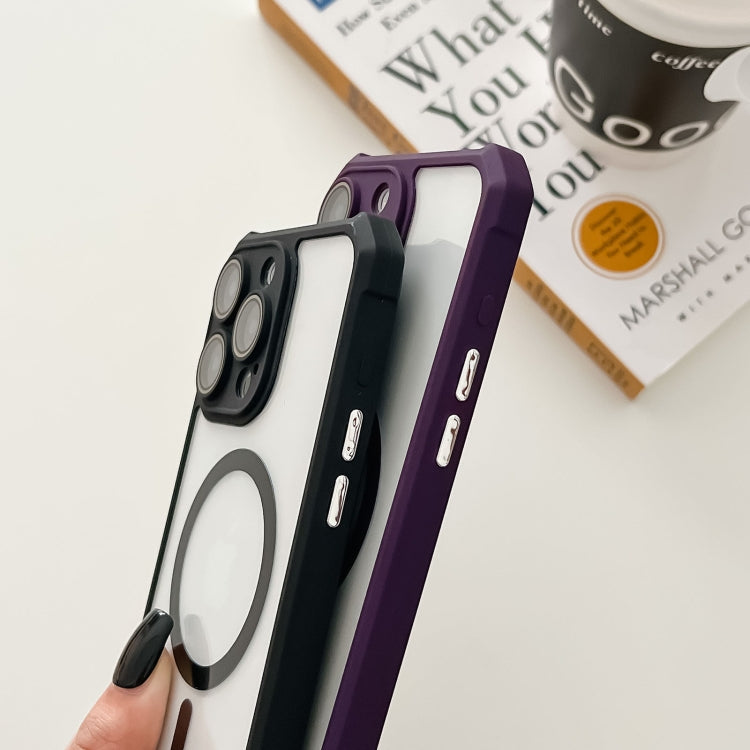 For iPhone 15 Plus Colorful Two-Color Lens Film MagSafe Magnetic Horn Acrylic+TPU Case(Black) - iPhone 15 Plus Cases by buy2fix | Online Shopping UK | buy2fix