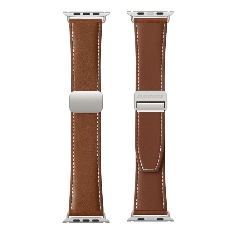 For Apple Watch SE 2023 44mm DUX DUCIS YA Series Magnetic Buckle Genuine Leather Watch Band(Brown) - Watch Bands by DUX DUCIS | Online Shopping UK | buy2fix