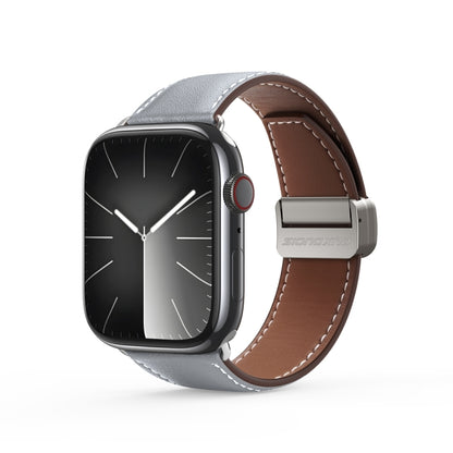 For Apple Watch SE 2023 44mm DUX DUCIS YA Series Magnetic Buckle Genuine Leather Watch Band(Grey) - Watch Bands by DUX DUCIS | Online Shopping UK | buy2fix