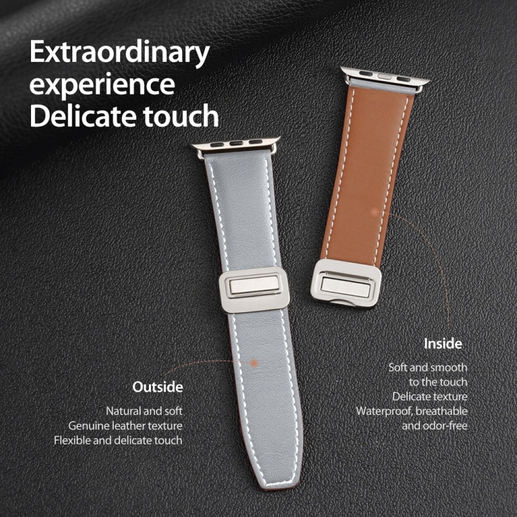 For Apple Watch SE 2023 44mm DUX DUCIS YA Series Magnetic Buckle Genuine Leather Watch Band(Grey) - Watch Bands by DUX DUCIS | Online Shopping UK | buy2fix