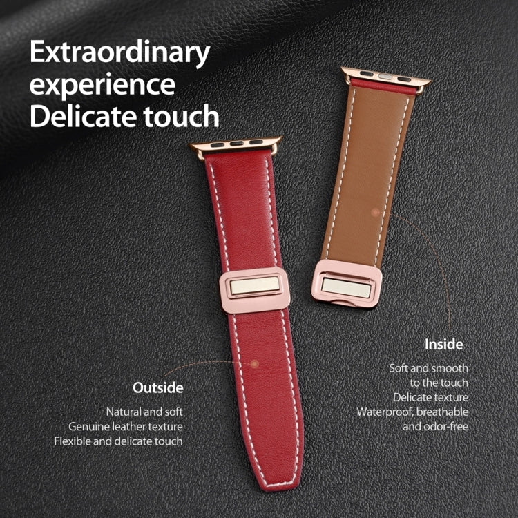 For Apple Watch SE 2023 44mm DUX DUCIS YA Series Magnetic Buckle Genuine Leather Watch Band(Red) - Watch Bands by DUX DUCIS | Online Shopping UK | buy2fix