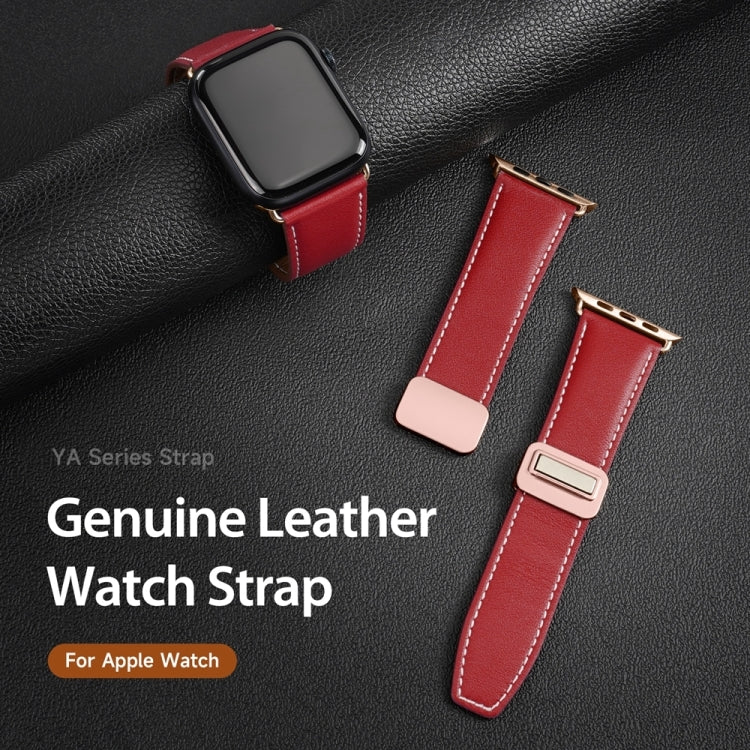 For Apple Watch SE 40mm DUX DUCIS YA Series Magnetic Buckle Genuine Leather Watch Band(Red) - Watch Bands by DUX DUCIS | Online Shopping UK | buy2fix