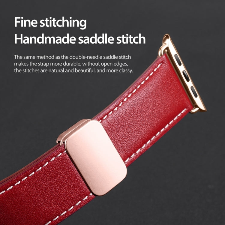 For Apple Watch SE 40mm DUX DUCIS YA Series Magnetic Buckle Genuine Leather Watch Band(Red) - Watch Bands by DUX DUCIS | Online Shopping UK | buy2fix