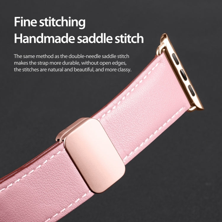 For Apple Watch Series 4 40mm DUX DUCIS YA Series Magnetic Buckle Genuine Leather Watch Band(Pink) - Watch Bands by DUX DUCIS | Online Shopping UK | buy2fix