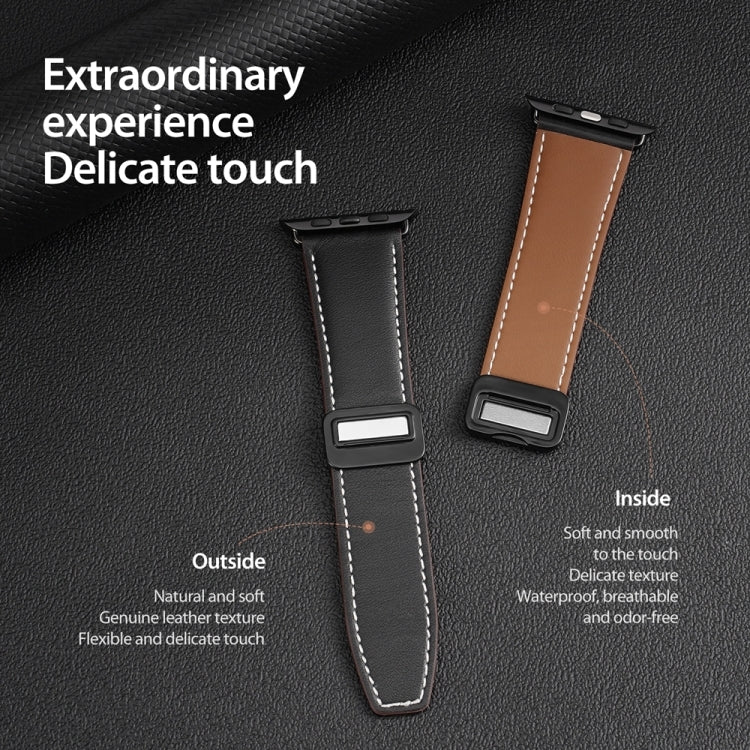 For Apple Watch Series 3 38mm DUX DUCIS YA Series Magnetic Buckle Genuine Leather Watch Band(Black) - Watch Bands by DUX DUCIS | Online Shopping UK | buy2fix