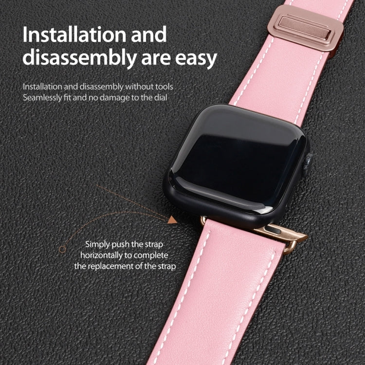 For Apple Watch Series 2 38mm DUX DUCIS YA Series Magnetic Buckle Genuine Leather Watch Band(Pink) - Watch Bands by DUX DUCIS | Online Shopping UK | buy2fix