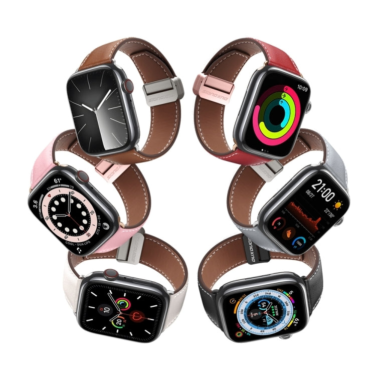 For Apple Watch Series 7 45mm DUX DUCIS YA Series Magnetic Buckle Genuine Leather Watch Band(Pink) - Watch Bands by DUX DUCIS | Online Shopping UK | buy2fix