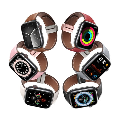 For Apple Watch Series 2 42mm DUX DUCIS YA Series Magnetic Buckle Genuine Leather Watch Band(Pink) - Watch Bands by DUX DUCIS | Online Shopping UK | buy2fix