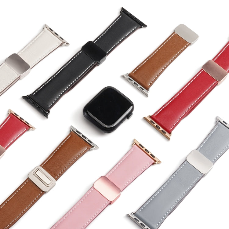 For Apple Watch Series 6 44mm DUX DUCIS YA Series Magnetic Buckle Genuine Leather Watch Band(Pink) - Watch Bands by DUX DUCIS | Online Shopping UK | buy2fix