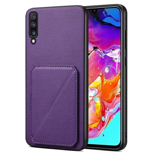 For Samsung Galaxy A70 Denior Imitation Calf Leather Back Phone Case with Holder(Purple) - Galaxy Phone Cases by Denior | Online Shopping UK | buy2fix