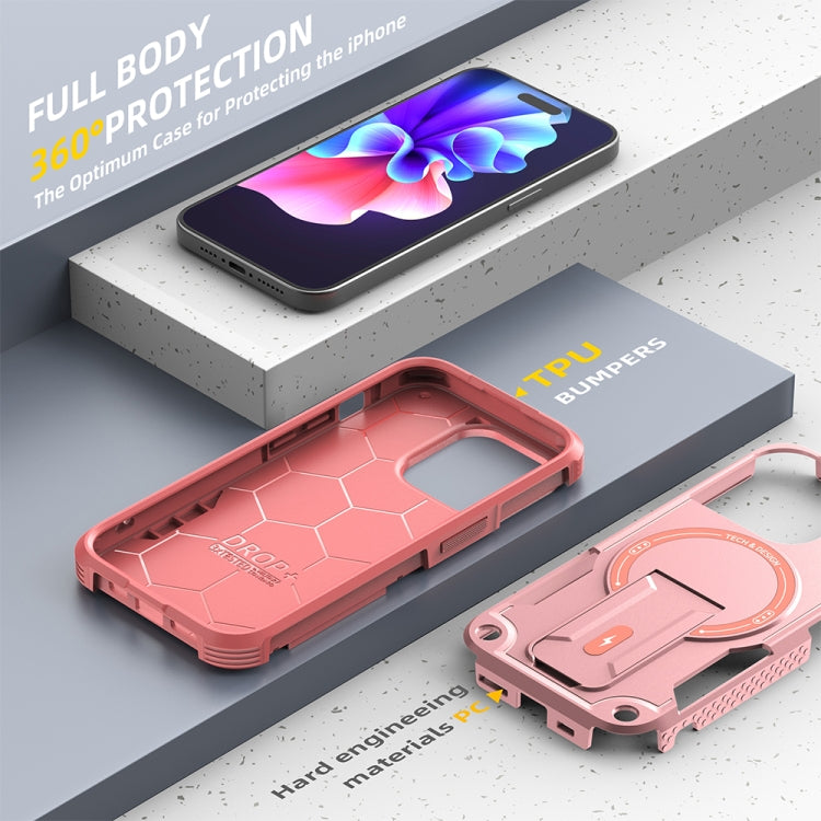 For iPhone 15 MagSafe Holder Armor PC Hybrid TPU Phone Case(Pink) - iPhone 15 Cases by buy2fix | Online Shopping UK | buy2fix