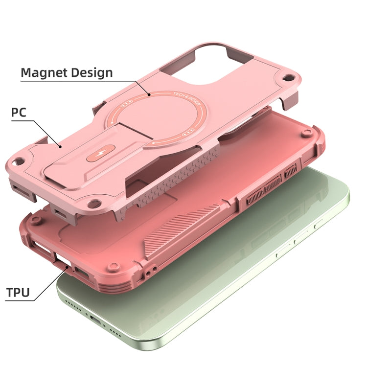 For iPhone 16 Plus Armor Magsafe Holder PC Hybrid TPU Phone Case(Pink) - iPhone 16 Plus Cases by buy2fix | Online Shopping UK | buy2fix