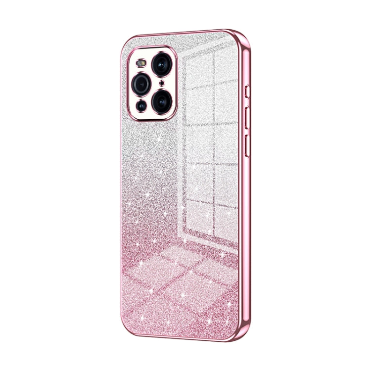 For OPPO Find X3 / Find X3 Pro Gradient Glitter Powder Electroplated Phone Case(Pink) - OPPO Cases by buy2fix | Online Shopping UK | buy2fix