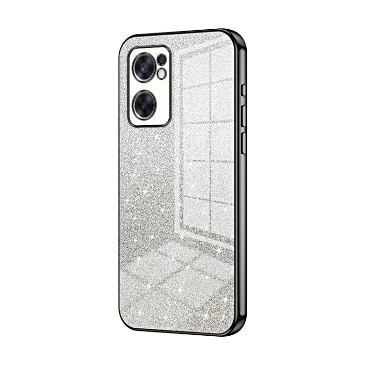 For OPPO Reno7 SE Gradient Glitter Powder Electroplated Phone Case(Black) - OPPO Cases by buy2fix | Online Shopping UK | buy2fix