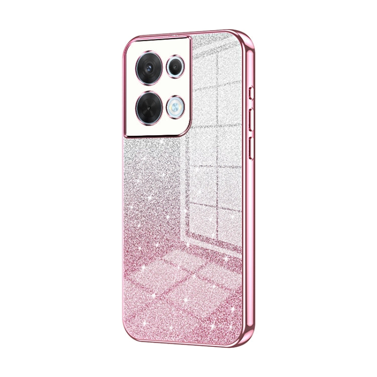 For OPPO Reno8 Gradient Glitter Powder Electroplated Phone Case(Pink) - OPPO Cases by buy2fix | Online Shopping UK | buy2fix