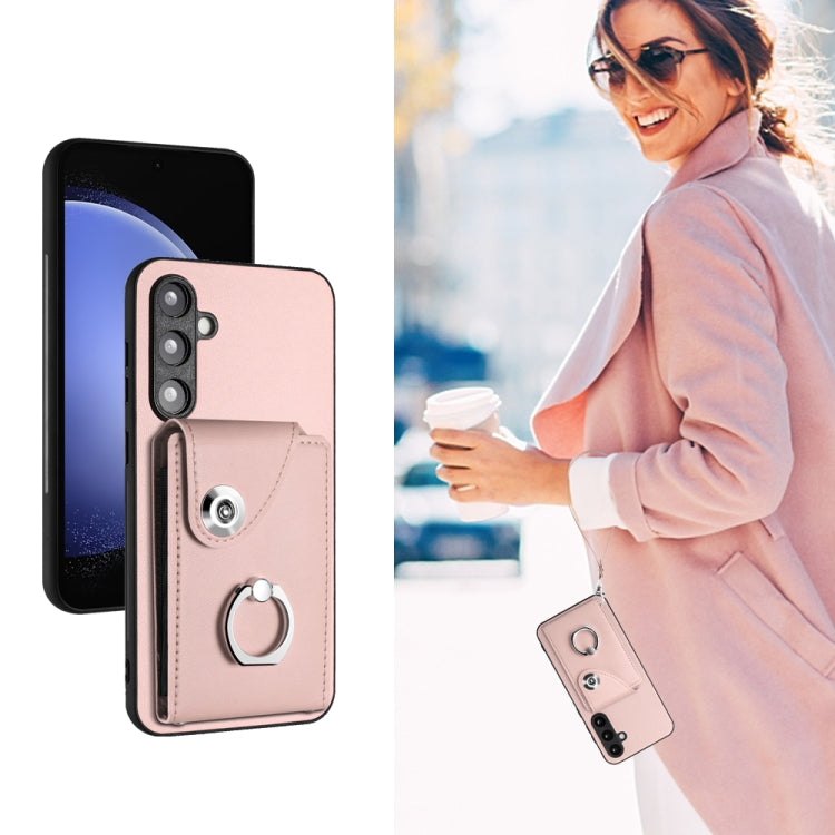 For Samsung Galaxy S23 FE 5G Organ Card Bag Ring Holder PU Phone Case with Lanyard(Pink) - Galaxy S23 FE 5G Cases by buy2fix | Online Shopping UK | buy2fix