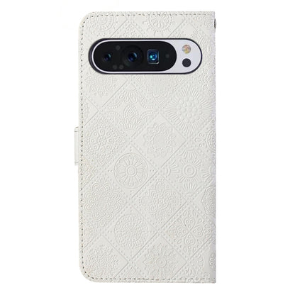 For Google Pixel 9 Pro XL Ethnic Style Embossed Pattern Leather Phone Case(White) - Google Cases by buy2fix | Online Shopping UK | buy2fix