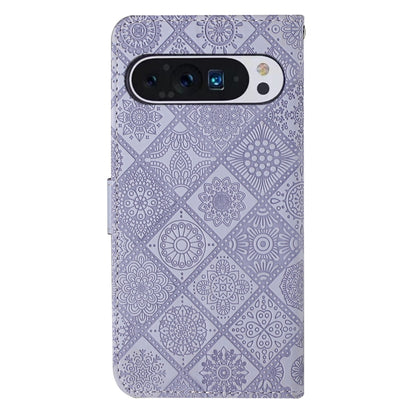 For Google Pixel 9 Pro XL Ethnic Style Embossed Pattern Leather Phone Case(Purple) - Google Cases by buy2fix | Online Shopping UK | buy2fix