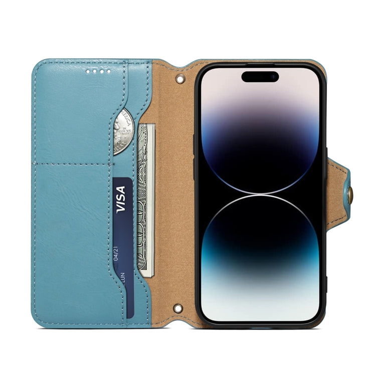 For iPhone 16 Plus Denior Cowhide Texture Wallet Style Leather Phone Case(Blue) - iPhone 16 Plus Cases by Denior | Online Shopping UK | buy2fix