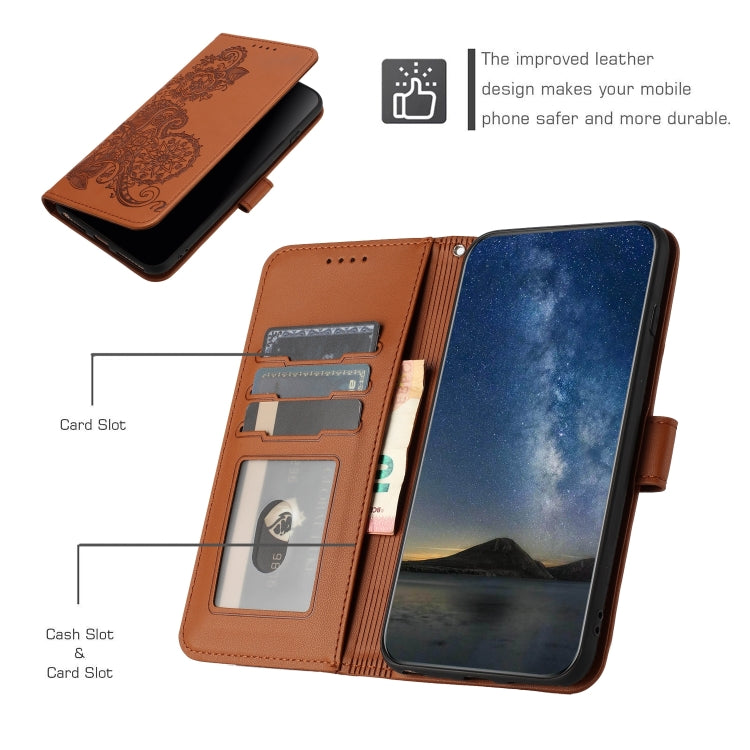 For Google Pixel 9 Datura Flower Embossed Flip Leather Phone Case(Brown) - Google Cases by buy2fix | Online Shopping UK | buy2fix