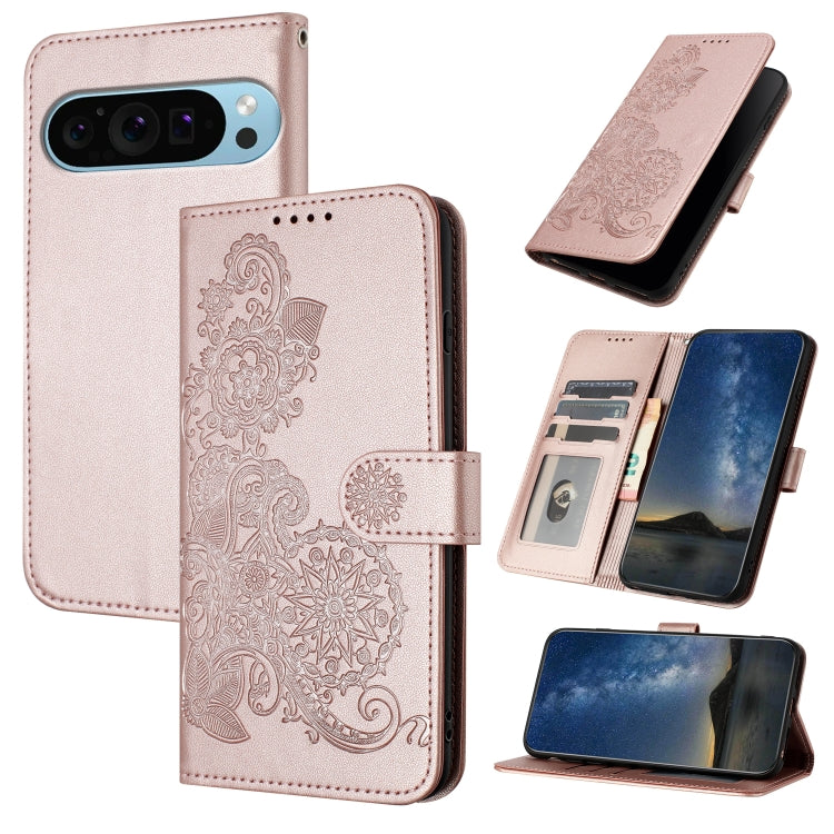 For Google Pixel 9 Datura Flower Embossed Flip Leather Phone Case(Rose Gold) - Google Cases by buy2fix | Online Shopping UK | buy2fix