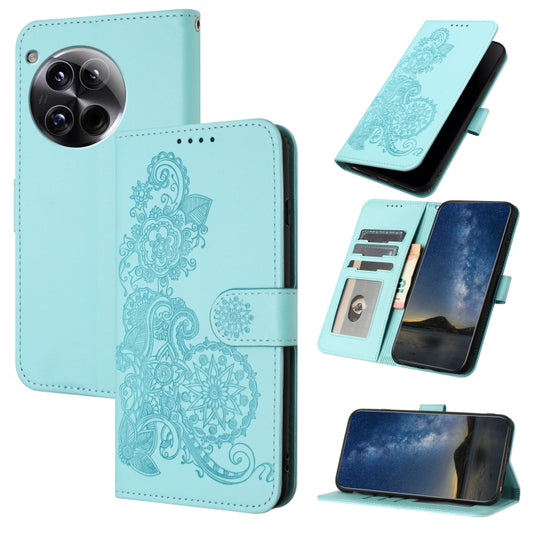 For OnePlus 12 Datura Flower Embossed Flip Leather Phone Case(Light blue) - OnePlus Cases by buy2fix | Online Shopping UK | buy2fix