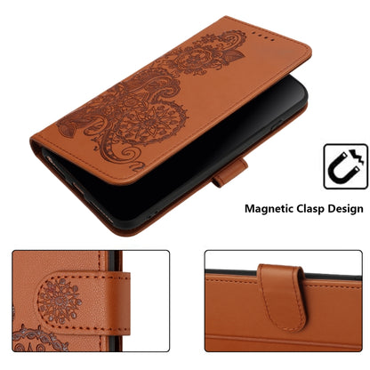 For OnePlus 12 Datura Flower Embossed Flip Leather Phone Case(Brown) - OnePlus Cases by buy2fix | Online Shopping UK | buy2fix