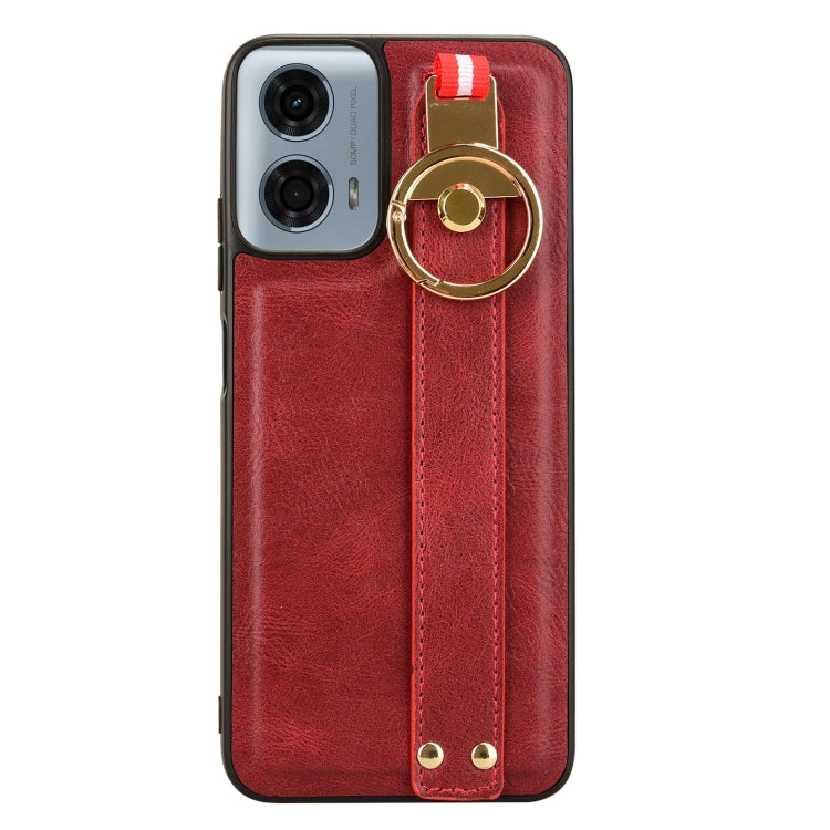 For Motorola Moto G 5G 2024 Wristband Leather Back Phone Case(Red) - Motorola Cases by buy2fix | Online Shopping UK | buy2fix